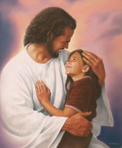 Jesus with young girl smiling